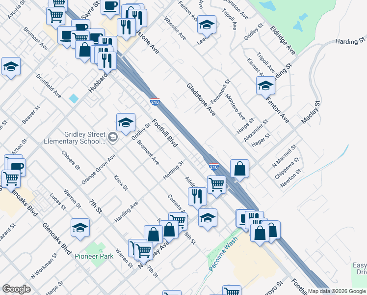 map of restaurants, bars, coffee shops, grocery stores, and more near 12739 Watt Lane in Los Angeles