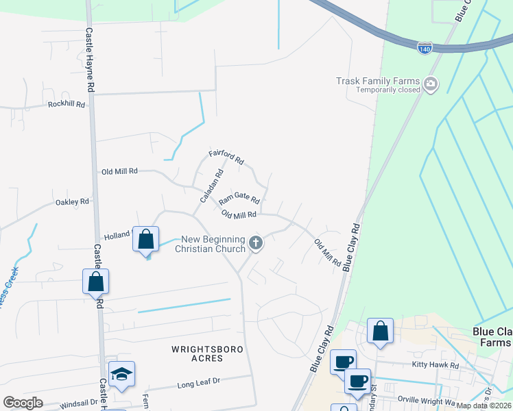 map of restaurants, bars, coffee shops, grocery stores, and more near 201-207 Barrow Street in Castle Hayne