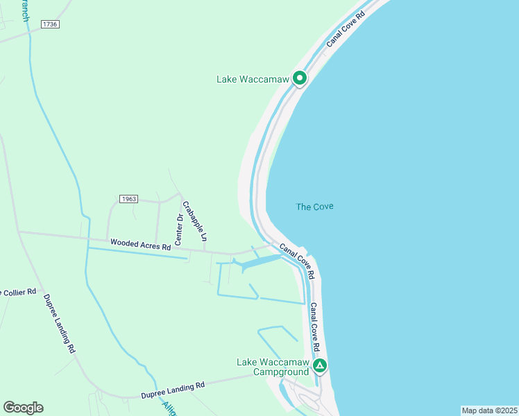 map of restaurants, bars, coffee shops, grocery stores, and more near 2304 Canal Cove Road in Lake Waccamaw