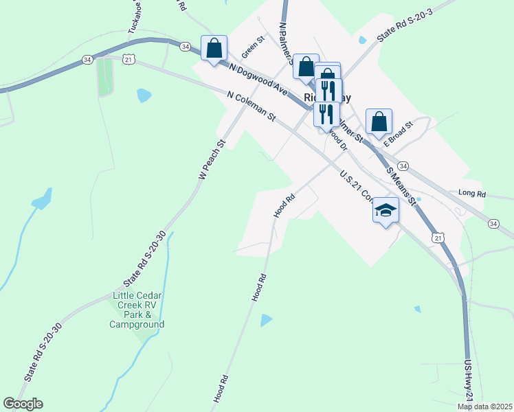 map of restaurants, bars, coffee shops, grocery stores, and more near 213 Tanglewood Court in Ridgeway
