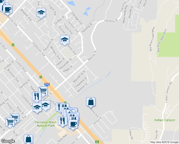 map of restaurants, bars, coffee shops, grocery stores, and more near 12811 Fenton Avenue in Los Angeles