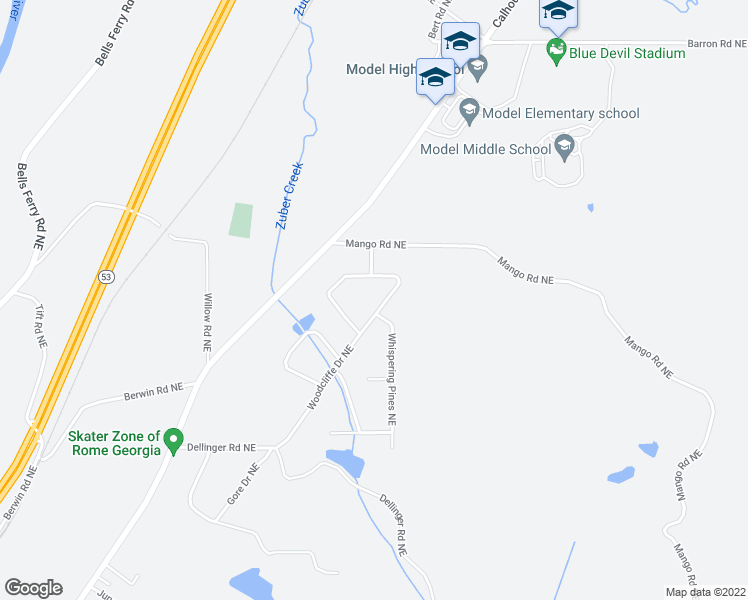 map of restaurants, bars, coffee shops, grocery stores, and more near 29 Woodcliffe Drive Northeast in Rome