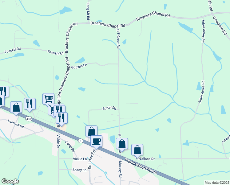 map of restaurants, bars, coffee shops, grocery stores, and more near 519 H T Greer Road in Albertville