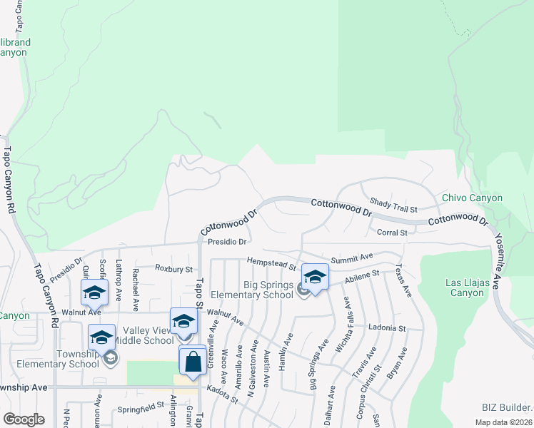 map of restaurants, bars, coffee shops, grocery stores, and more near 3795 Horizon Ridge Court in Simi Valley