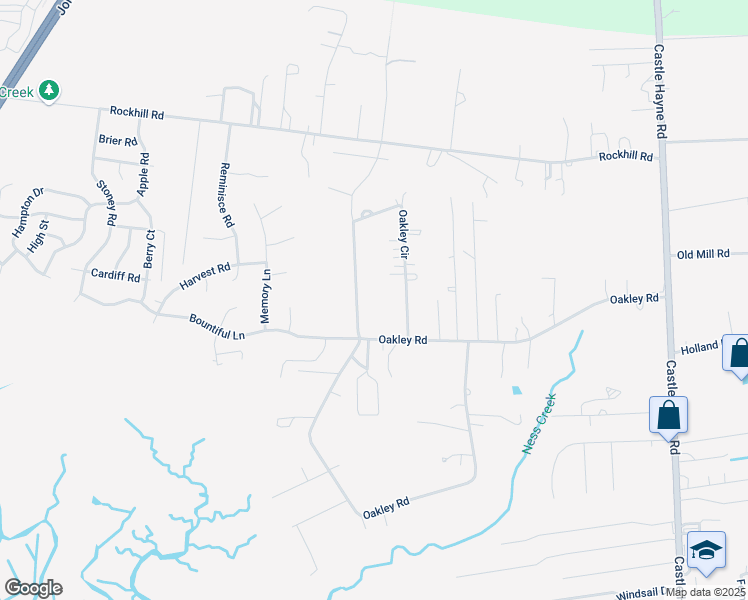 map of restaurants, bars, coffee shops, grocery stores, and more near 3014 Oakley Circle in Castle Hayne
