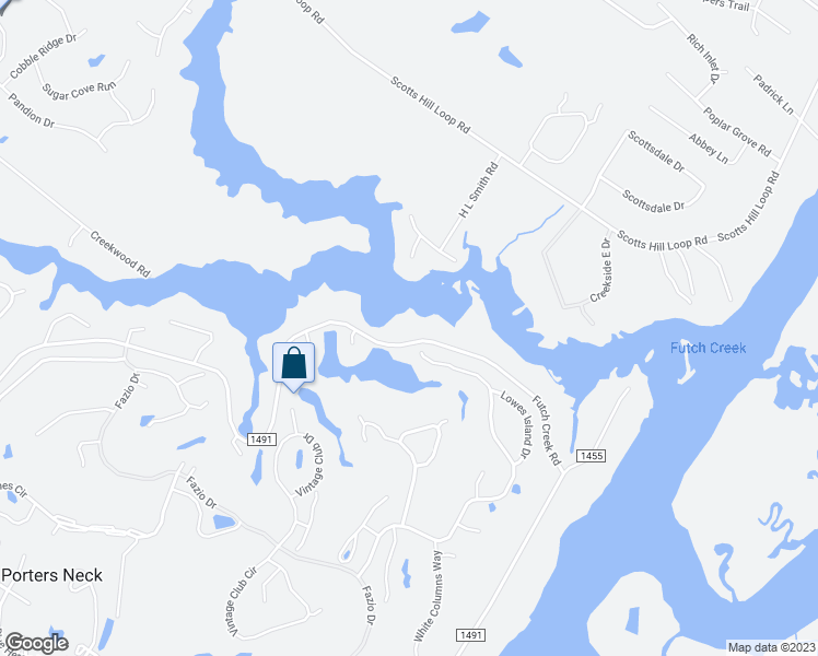 map of restaurants, bars, coffee shops, grocery stores, and more near 1525 Futch Creek Road in Wilmington