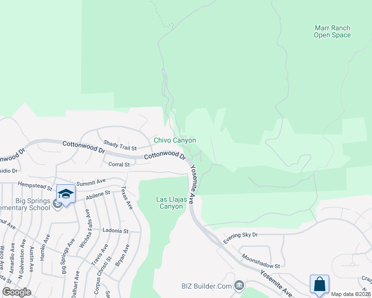 map of restaurants, bars, coffee shops, grocery stores, and more near Chivo Canyon Rd in Simi Valley