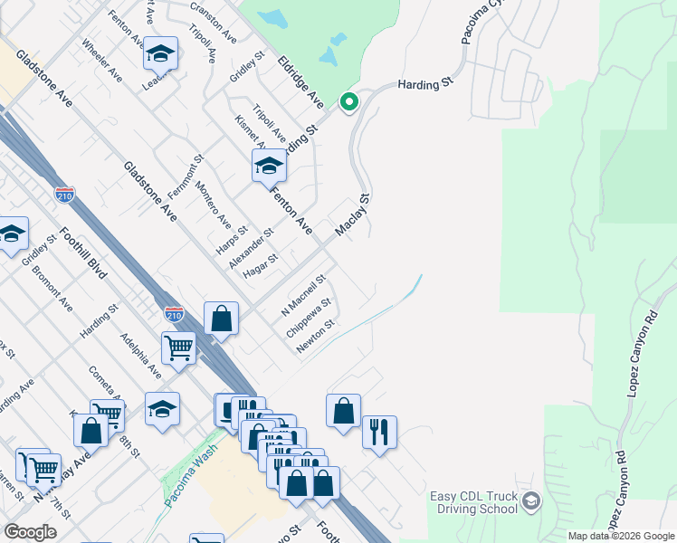 map of restaurants, bars, coffee shops, grocery stores, and more near 12811 Fenton Avenue in Los Angeles