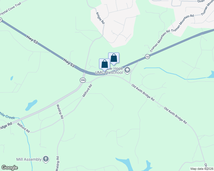 map of restaurants, bars, coffee shops, grocery stores, and more near 7770 Keith Bridge Road in Gainesville