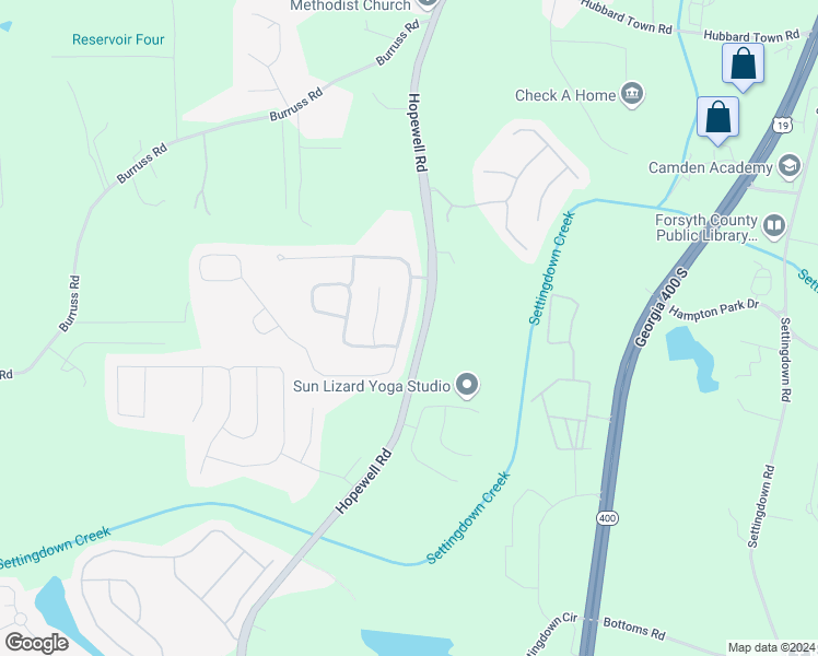 map of restaurants, bars, coffee shops, grocery stores, and more near 4950 Hopewell Manor Drive in Cumming