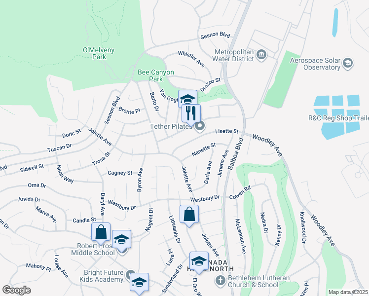 map of restaurants, bars, coffee shops, grocery stores, and more near 17148 Lisette Street in Los Angeles