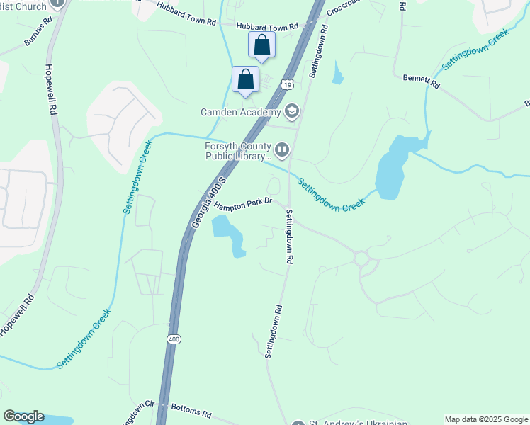 map of restaurants, bars, coffee shops, grocery stores, and more near 5610 Hampton Park Drive in Cumming