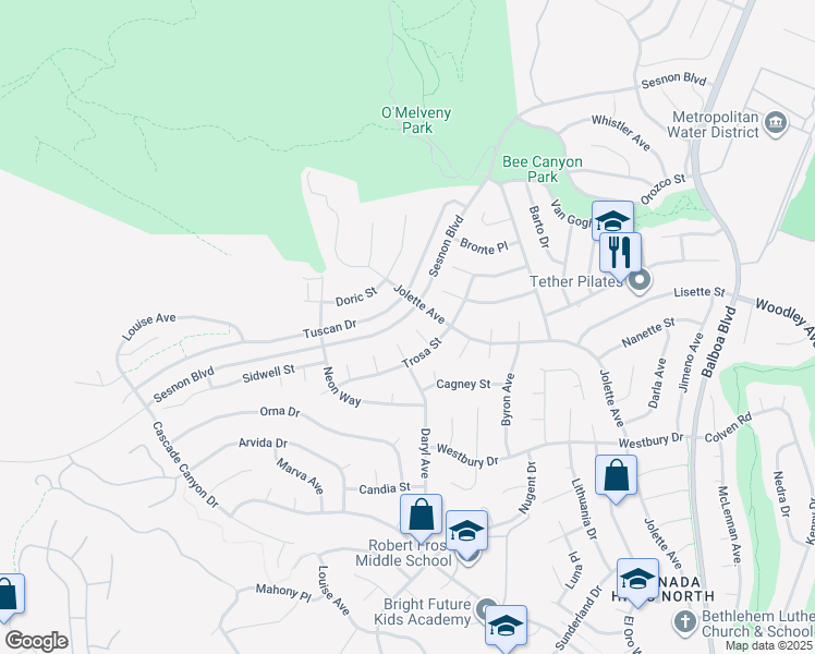 map of restaurants, bars, coffee shops, grocery stores, and more near 12757 Deon Place in Los Angeles