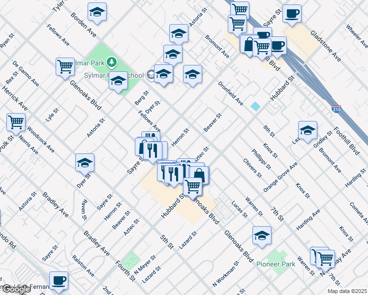 map of restaurants, bars, coffee shops, grocery stores, and more near 14051 Beaver Street in Los Angeles