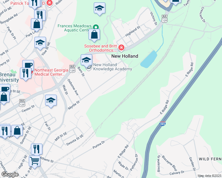 map of restaurants, bars, coffee shops, grocery stores, and more near 37 Branch Street in Gainesville