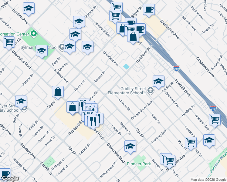 map of restaurants, bars, coffee shops, grocery stores, and more near 13888 Hubbard Street in Los Angeles
