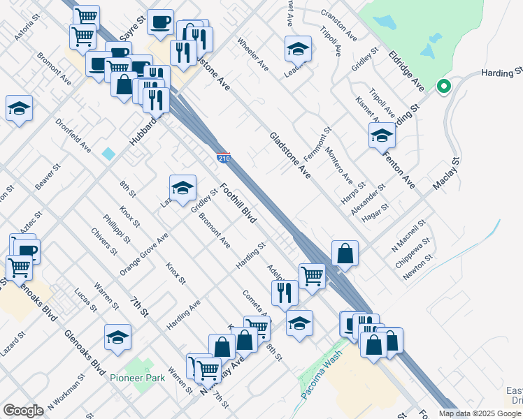 map of restaurants, bars, coffee shops, grocery stores, and more near 12801 Watt Lane in Los Angeles