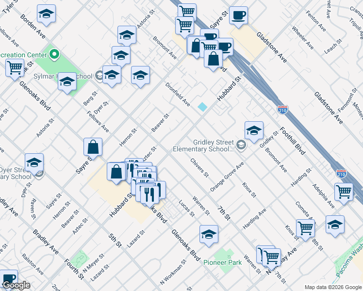 map of restaurants, bars, coffee shops, grocery stores, and more near 13888 Hubbard Street in Los Angeles