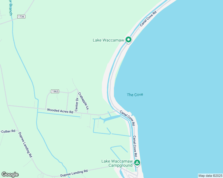 map of restaurants, bars, coffee shops, grocery stores, and more near 2210 Canal Cove Road in Lake Waccamaw