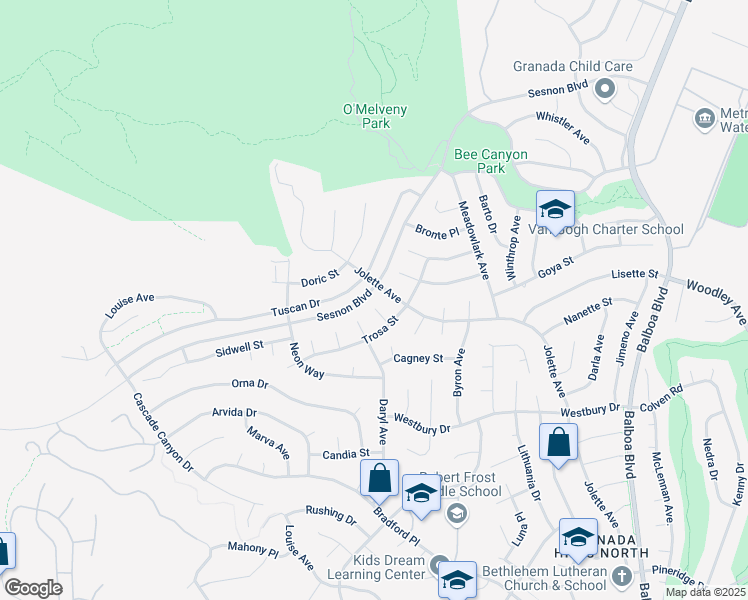 map of restaurants, bars, coffee shops, grocery stores, and more near 12758 Deon Place in Los Angeles