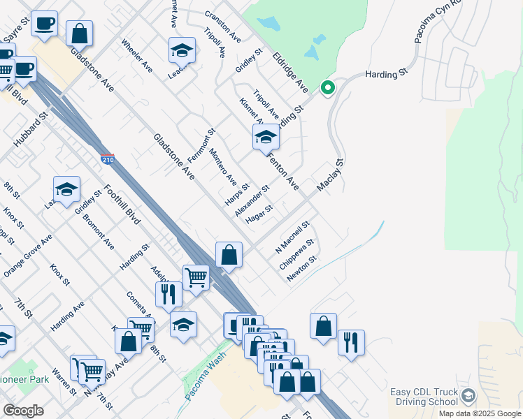 map of restaurants, bars, coffee shops, grocery stores, and more near 13019 Hagar Street in Los Angeles