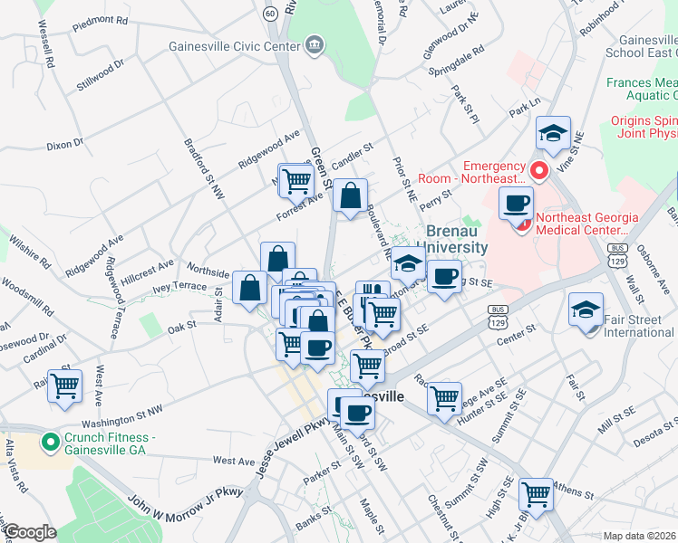 map of restaurants, bars, coffee shops, grocery stores, and more near in Gainesville