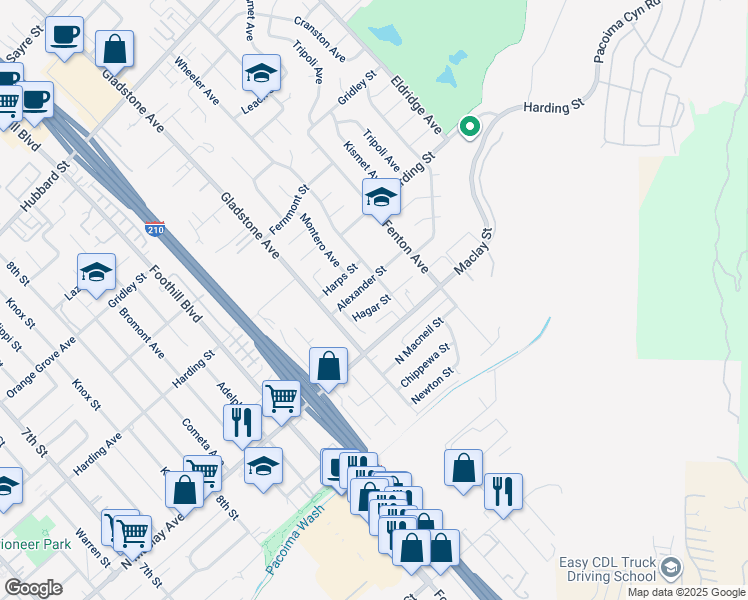 map of restaurants, bars, coffee shops, grocery stores, and more near 13019 Hagar Street in Los Angeles