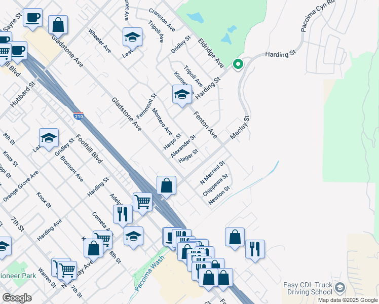 map of restaurants, bars, coffee shops, grocery stores, and more near 13019 Hagar Street in Los Angeles