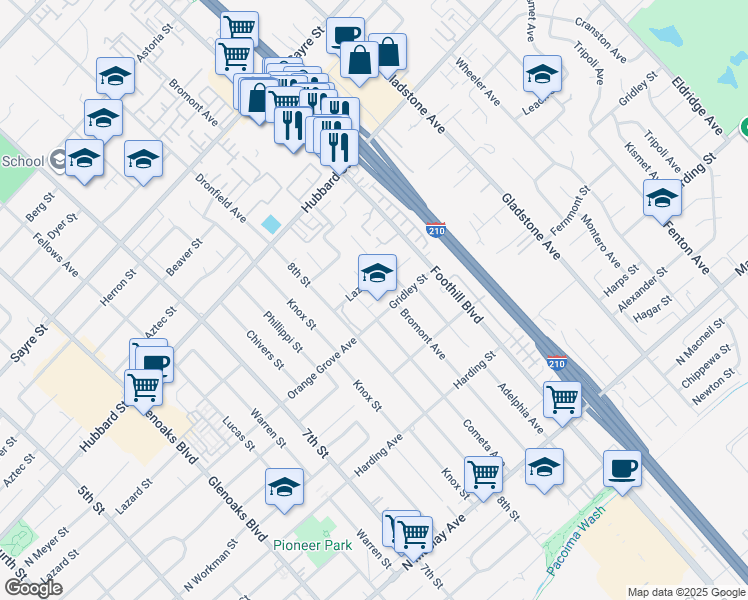 map of restaurants, bars, coffee shops, grocery stores, and more near 1907 8th Street in San Fernando