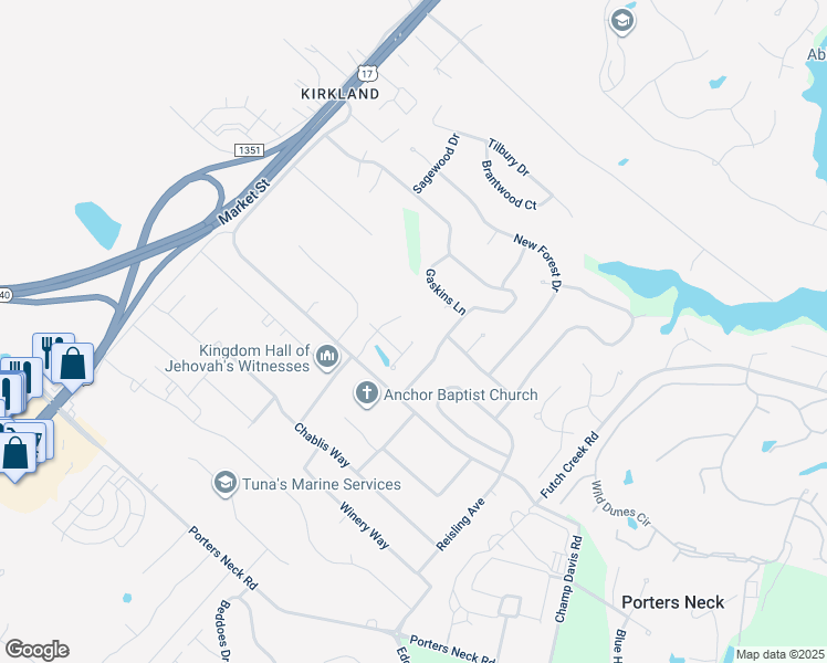 map of restaurants, bars, coffee shops, grocery stores, and more near 8709 Pinkerton Drive in Wilmington