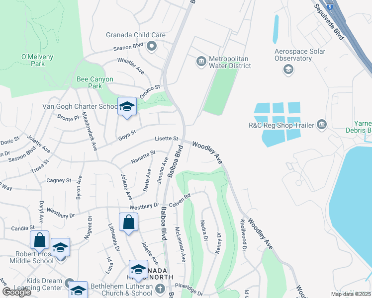 map of restaurants, bars, coffee shops, grocery stores, and more near 12839 McLennan Avenue in Los Angeles