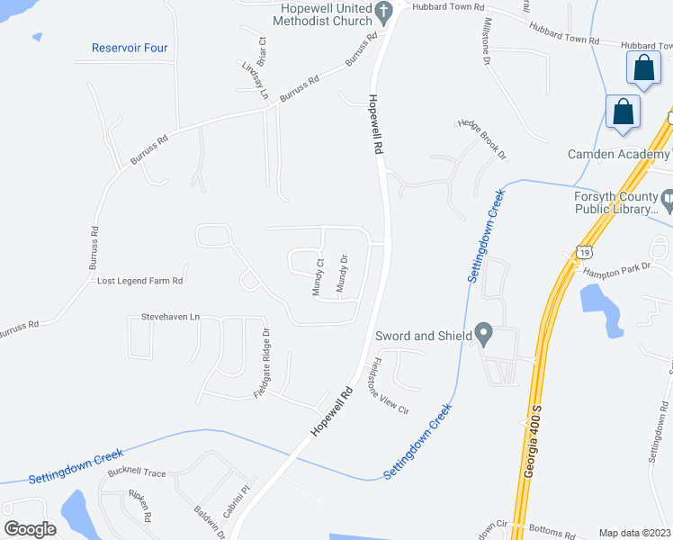 map of restaurants, bars, coffee shops, grocery stores, and more near 5055 Mundy Drive in Cumming