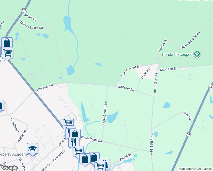 map of restaurants, bars, coffee shops, grocery stores, and more near 2069 Whitener Road in Newberry