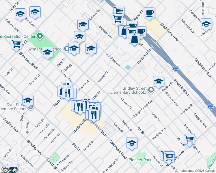 map of restaurants, bars, coffee shops, grocery stores, and more near 13945 Aztec Street in Los Angeles
