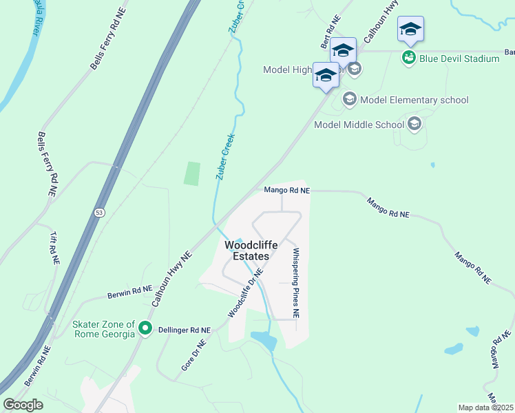 map of restaurants, bars, coffee shops, grocery stores, and more near 19 Fernwood Way Northeast in Rome