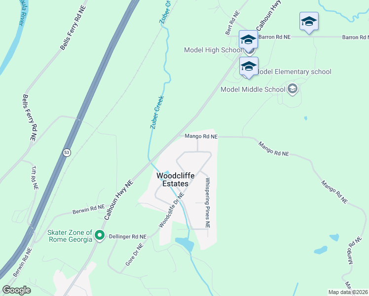 map of restaurants, bars, coffee shops, grocery stores, and more near 40 Mango Road Northeast in Rome