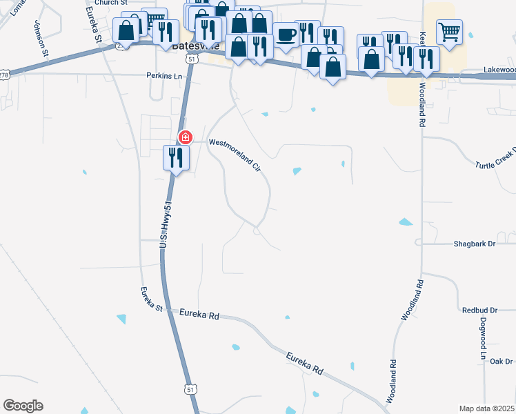 map of restaurants, bars, coffee shops, grocery stores, and more near 222 Westmoreland Circle in Batesville