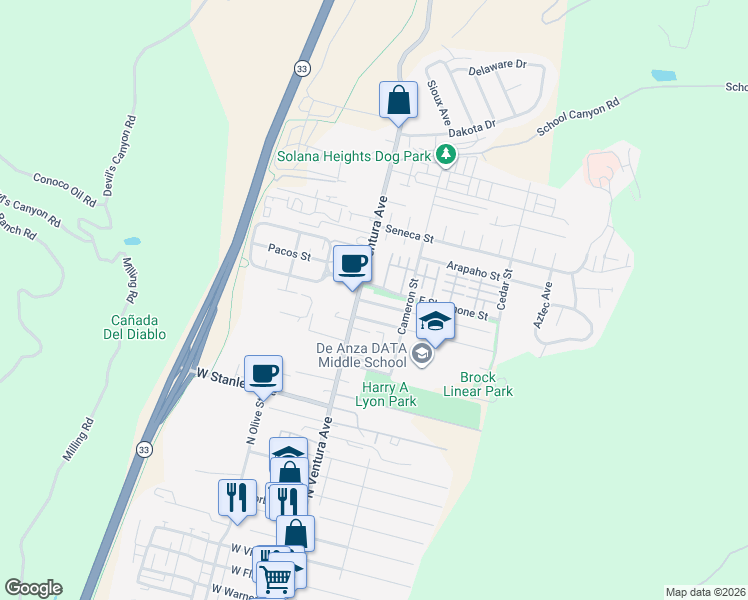 map of restaurants, bars, coffee shops, grocery stores, and more near 2280 North Ventura Avenue in Ventura