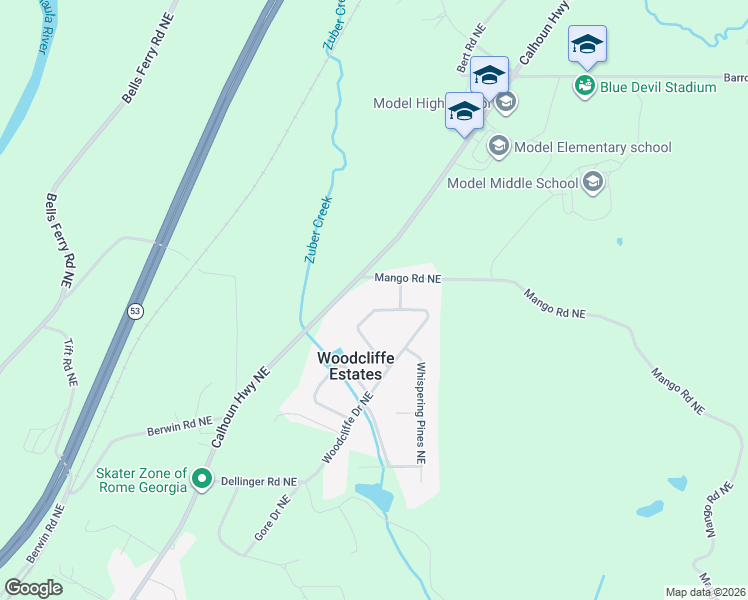 map of restaurants, bars, coffee shops, grocery stores, and more near 40 Mango Road Northeast in Rome