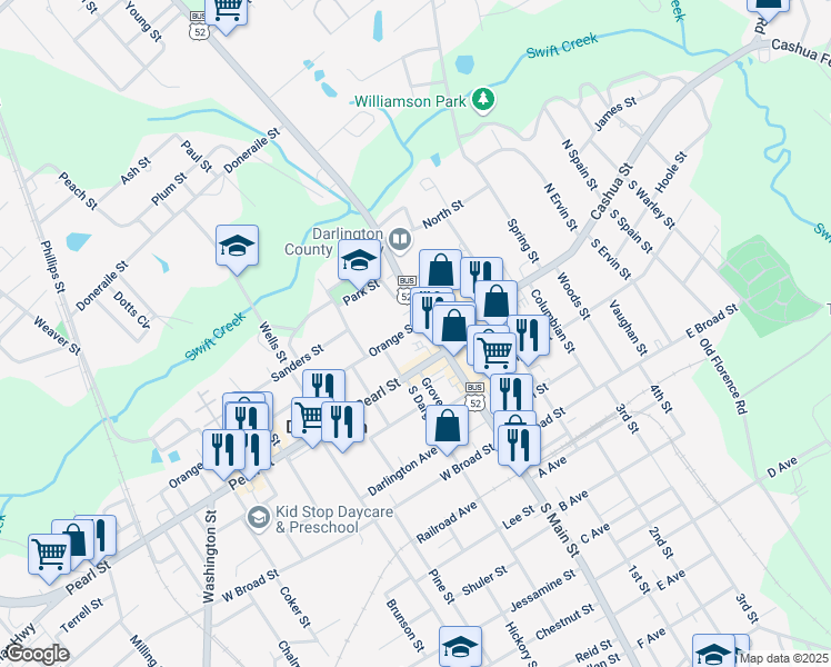 map of restaurants, bars, coffee shops, grocery stores, and more near 2 Public Square in Darlington