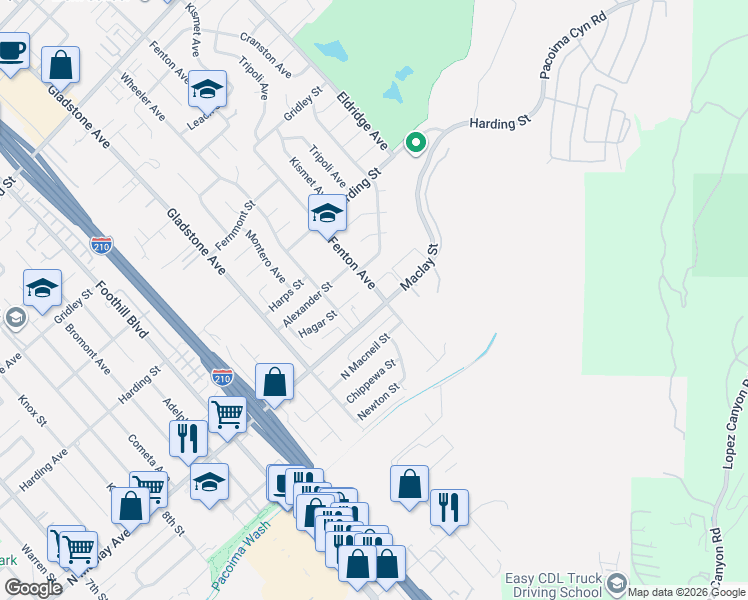 map of restaurants, bars, coffee shops, grocery stores, and more near 12859 Fenton Avenue in Los Angeles