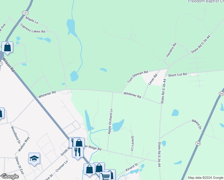 map of restaurants, bars, coffee shops, grocery stores, and more near 2069 Whitener Road in Newberry