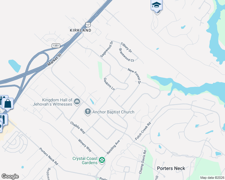 map of restaurants, bars, coffee shops, grocery stores, and more near 8653 Plantation Landing Drive in Wilmington
