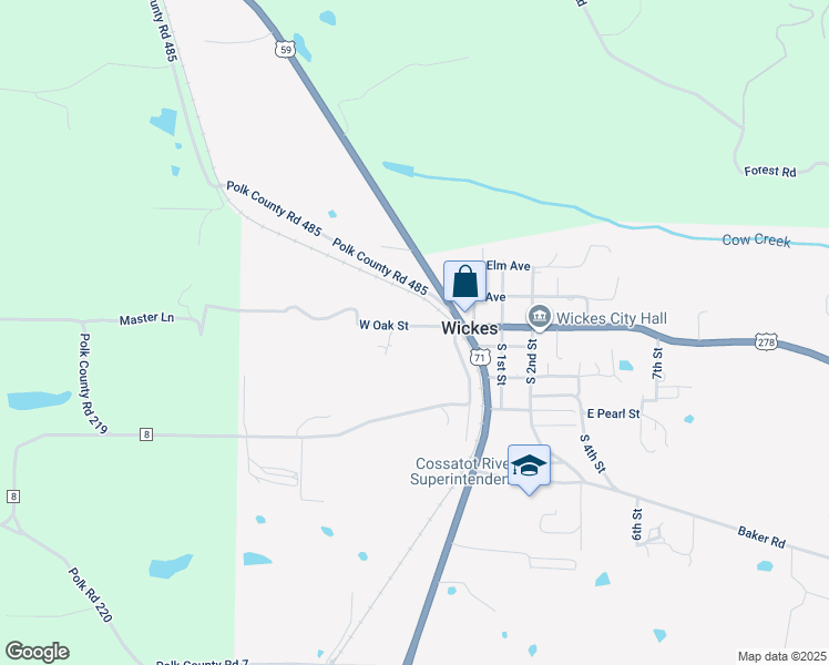 map of restaurants, bars, coffee shops, grocery stores, and more near 117 West Oak Street in Wickes
