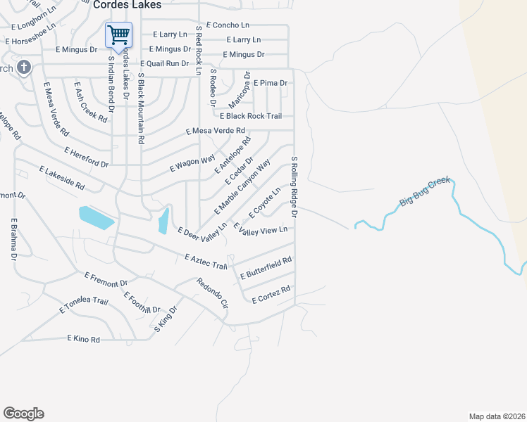 map of restaurants, bars, coffee shops, grocery stores, and more near 20905 East Sky View Lane in Mayer