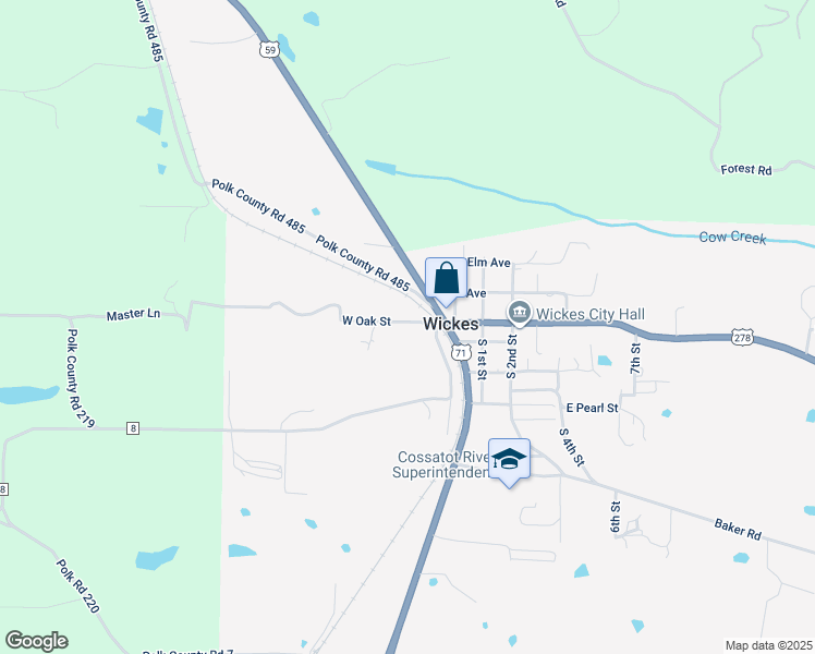 map of restaurants, bars, coffee shops, grocery stores, and more near 117 West Oak Street in Wickes