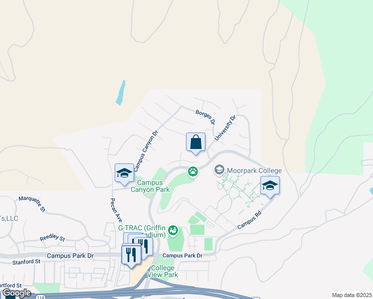 map of restaurants, bars, coffee shops, grocery stores, and more near 7172 Shakespeare Place in Moorpark