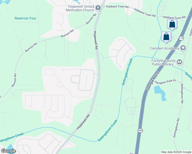 map of restaurants, bars, coffee shops, grocery stores, and more near 5030 Hopewell Manor Drive in Cumming