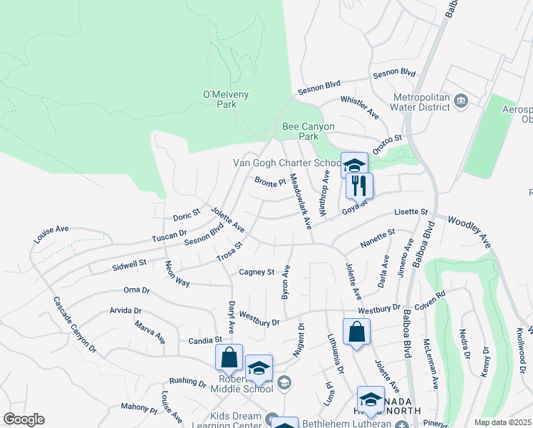 map of restaurants, bars, coffee shops, grocery stores, and more near 17315 Tennyson Place in Los Angeles