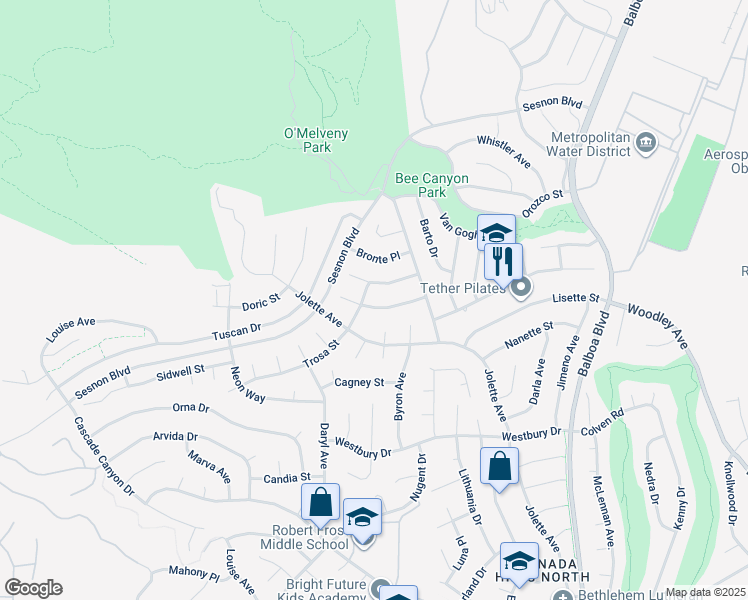 map of restaurants, bars, coffee shops, grocery stores, and more near 17315 Tennyson Place in Los Angeles